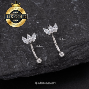 14K White Gold Crown Eyebrow Ring/Rook Barbell/Curved Barbell/Rook Earring/Rook Piercing/Eyebrow Piercing/Cartilage Piercing Jewelry/Gifts