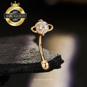 14K Solid Gold Planet Rook Earring/Eyebrow Ring/Rook Barbell/Curved Barbell/Rook Piercing/Eyebrow Piercing/Cartilage Piercing Jewelry/Gifts