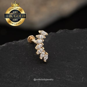Boucle d'oreille sans filetage du cartilage du grimpeur en or 14 carats/piercing de la conque intérieure/goujon du cartilage/hélice/tragus/goujons arrière plat lobe de l'oreille 20G/18G/16G