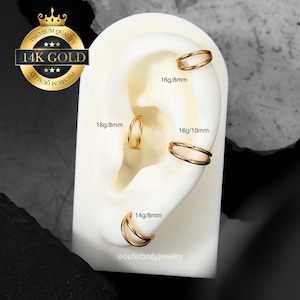 Créoles doubles en or massif 14 carats 16G 18G 14G/créoles de cartilage/boucle d'oreille hélicoïdale/bijoux de septum/conque/tragus/daith/rook Créoles articulées à cliquet 6-12 mm