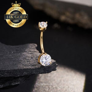 14K Solid Gold Round CZ Belly Button Ring/Navel Jewelry/Belly Piercing/Curved Barbell/Navel Ring/Navel Piercing/Belly Jewelry/Gift for her