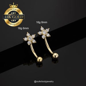 14K Gold Flower Rook Earring/Eyebrow Ring/Rook Barbell/Curved Barbell/Cartilge Piercing/Rook Piercing/Eyebrow Piercing Jewelry/Gift for her