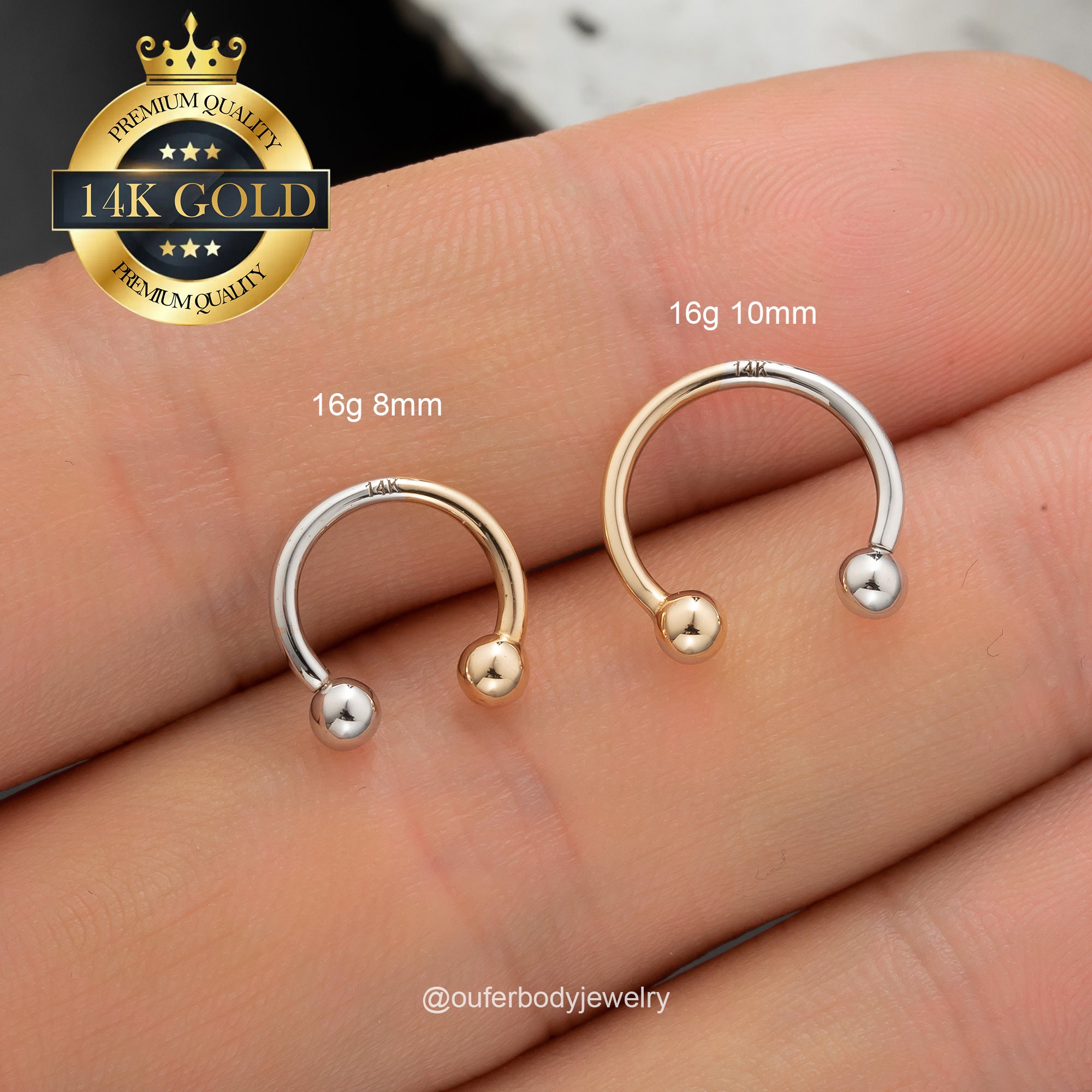 Pair Of 16G 5/16" Gold Titanium Ball Horseshoe Septum Rings - Nose Tragus Daith Studs 8 thumbnail image