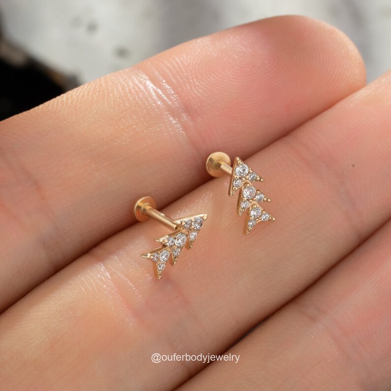 14K Solid Gold Arrows Cartilage Threadless Push Pin Earring/labret Stud ...