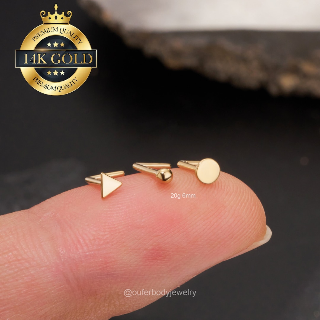20G 14K Solid Gold L Shape Nose Stud/nose Ball Piercing/triangle Nose