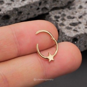 14K Solid Gold 16G Star Septum Ring/Hinged Daith Hoop Clicker/Cartilage Hoop/Septum Jewelry/Daith Jewelry/Helix/Tragus/Conch Piercing Hoop zdjęcie 2