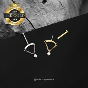 14K gouden verticale bungelen verborgen Helix piercing/draadloze push pin platte achterkant Stud/verborgen toren/kraakbeen/conch/tragus/Helix drop Earring/cadeau afbeelding 2