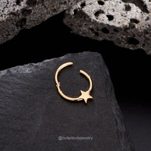 14K Solid Gold 16G Star Septum Ring/Hinged Daith Hoop Clicker/Cartilage Hoop/Septum Jewelry/Daith Jewelry/Helix/Tragus/Conch Piercing Hoop zdjęcie 8