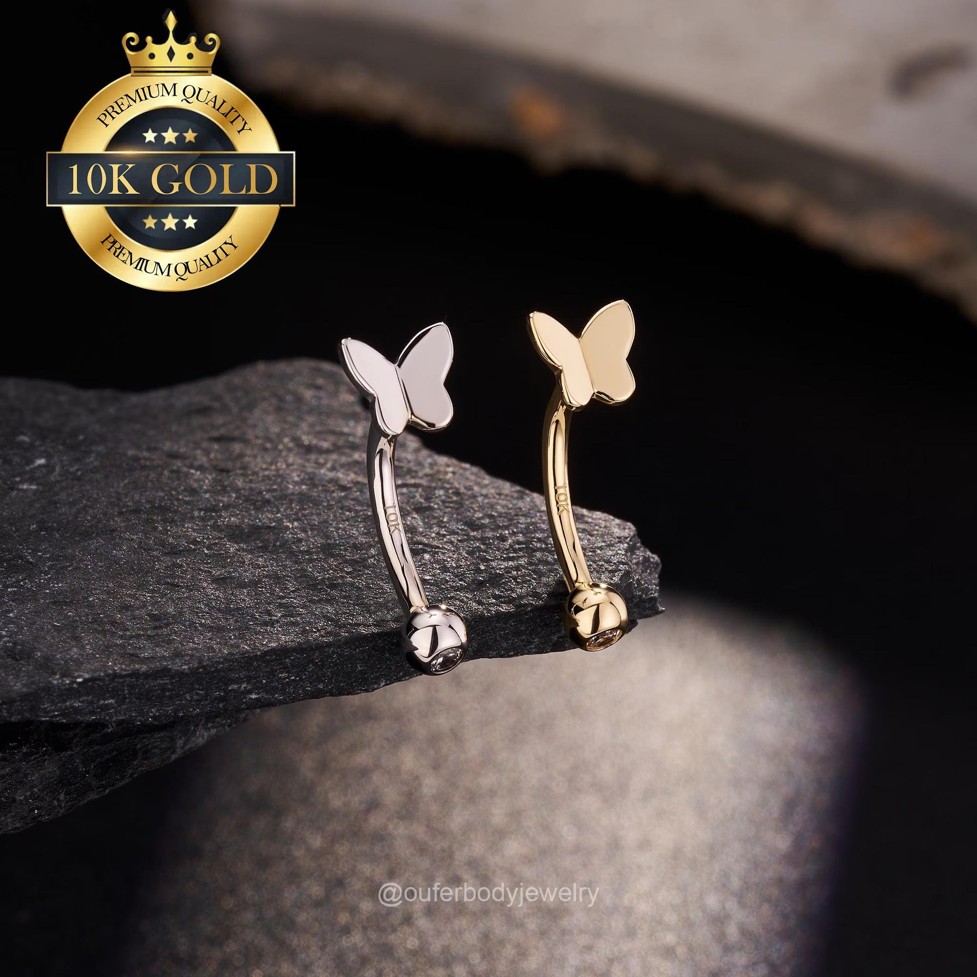 Piercing Ombelico Farfalla In Acciaio Chirurgico Con CZ - Oro E Argento, 14G 10mm, Per Donne - Foto 13