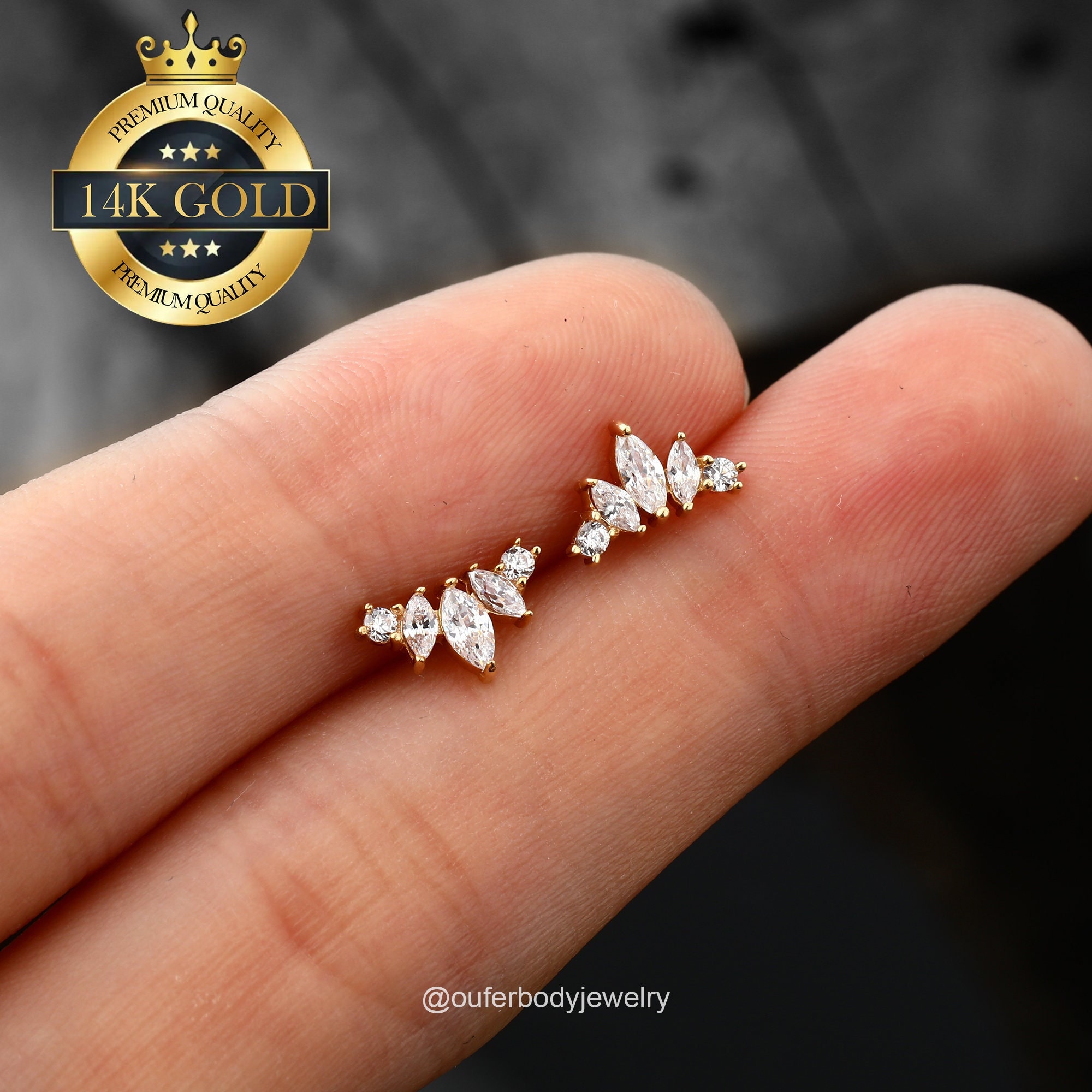 Piercing Hélix Couronne Marquise En Zircon - Acier Inoxydable, Fermeture Vis, Neuf Avec étiquettes