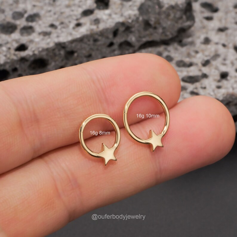 14K Solid Gold 16G Star Septum Ring/Hinged Daith Hoop Clicker/Cartilage Hoop/Septum Jewelry/Daith Jewelry/Helix/Tragus/Conch Piercing Hoop zdjęcie 5