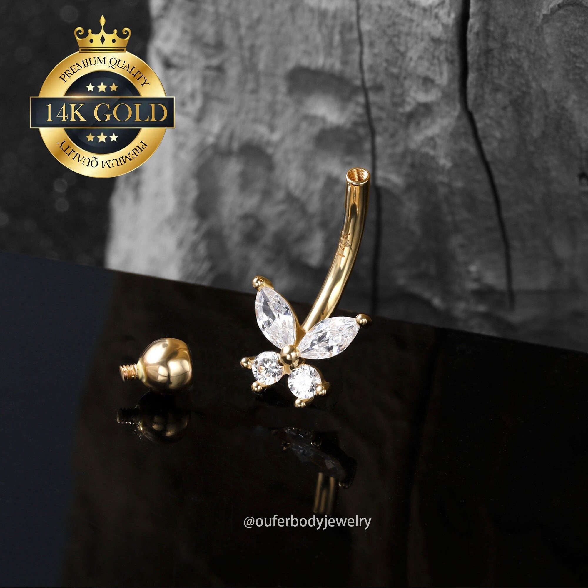 14K Solid Gold Butterfly Belly Button Ring/Navel Ring/Belly Piercing/Navel Piercing/Curved Barbell/Belly Jewelry/Navel Jewelry/Gift for her