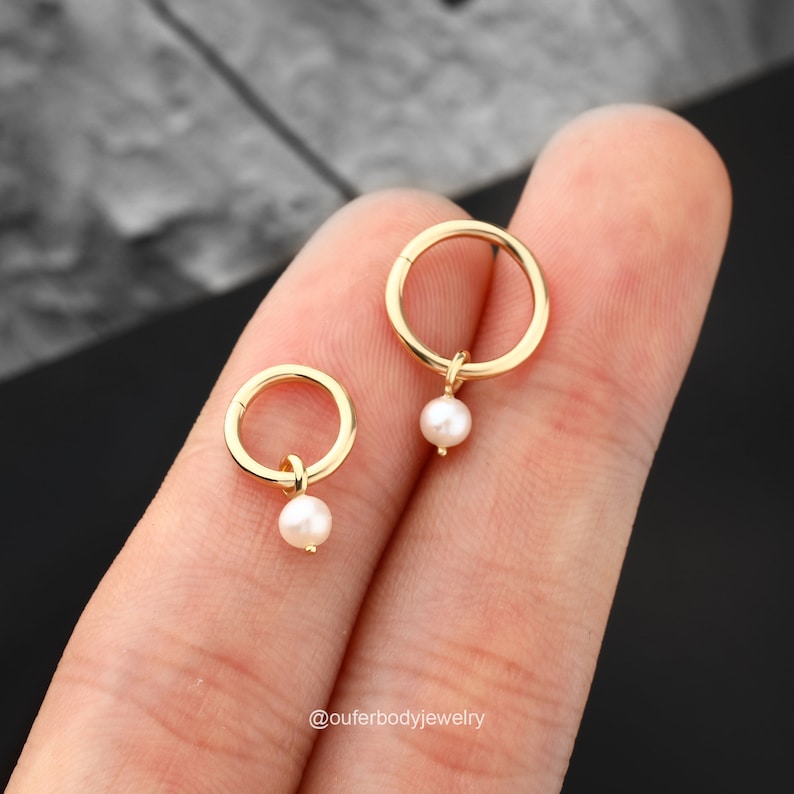 14K Solid Gold Pearl Charm Only/Delicate Charm for Hoop/Earring Charms/Add On Charm/Huggies Charm/Mini Charm Hoop/Necklace Dangle Charm 1pcs image 7