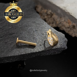 14K Solid Gold Ladybird Threadless Push-In Cartilage Stud/Flat Back Earring/Labret/Nose/Tragus/Conch/Helix/Earlobe Stud Earring/Gift for her
