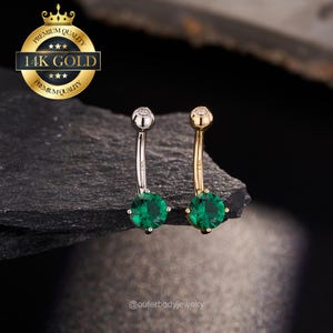 14K Solid Gold Grean Gem Belly Button Ring/Navel Ring/Curved Barbell/Belly Piercing/Navel Jewelry/Belly Bar/Navel Piercing/Dainty Gift