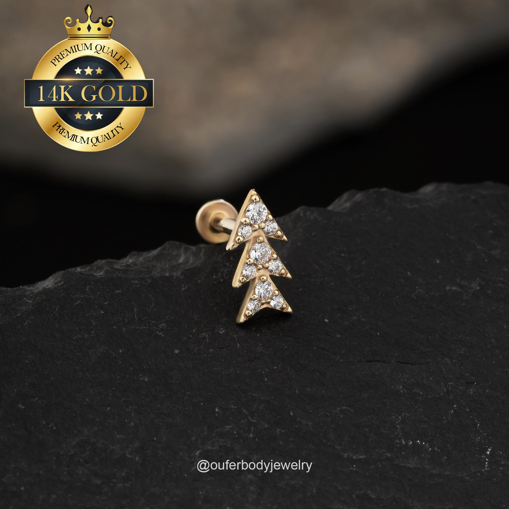 14K Solid Gold Arrows Cartilage Threadless Push Pin Earring/labret Stud ...