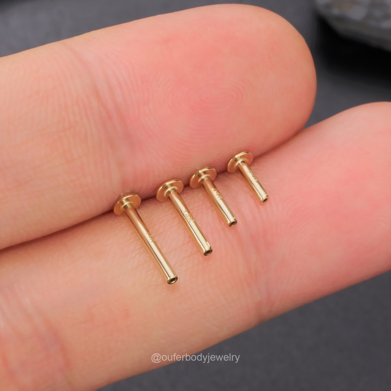 16G 18G 20G 5,6,8,10mm THREADLESS 14K Solid Gold Replacement/Threadless Post/Push Pin Back/Flat Back/helix/conch/tragus/nose/Lip/Labret stud image 6