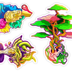 Psychedelic Sticker Sheet 6x4&quot;, 3 Trippy Illustrative Design Decals, Gift For Hippie, Gift For Stoner, Gift For Friend, Gift For Traveler