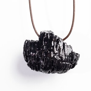 Frozen Embers Necklace, Gift For Campers, Unisex Gift For Botanists, Burnt Wood Coated In Resin, One Of A Kind Nature Pendant, Leather Cord