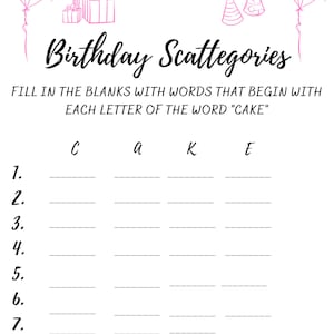 Birthday Scattegories
