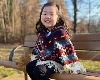 Pullover poncho, alpaca hooded poncho, Fringe poncho, poncho for kids, kids clothing,birthday gifts ideas,boho kids clothing