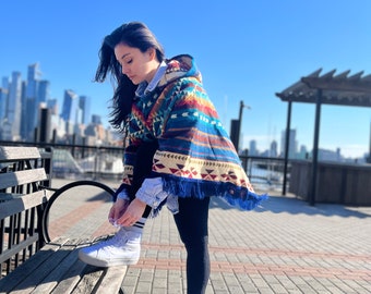 Birthday gift, gifts for mom, hooded poncho, fringe poncho, meaningful gifts for her, alpaca wool poncho