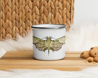 Enamel Mug Moth Watercolour White  Cup halloween gift witch
