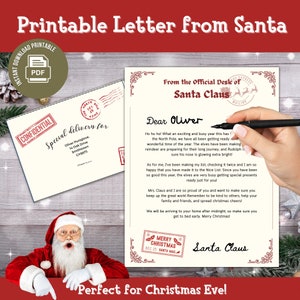Carta imprimible de Papá Noel, Caja de Nochebuena, Carta de Papá Noel, Descarga instantánea de PDF, Imprimir en casa