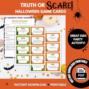 Halloween Truth or Scare Truth or Dare Printable Party Game for Kids, Blank Template and Instructions Included, Instant Download