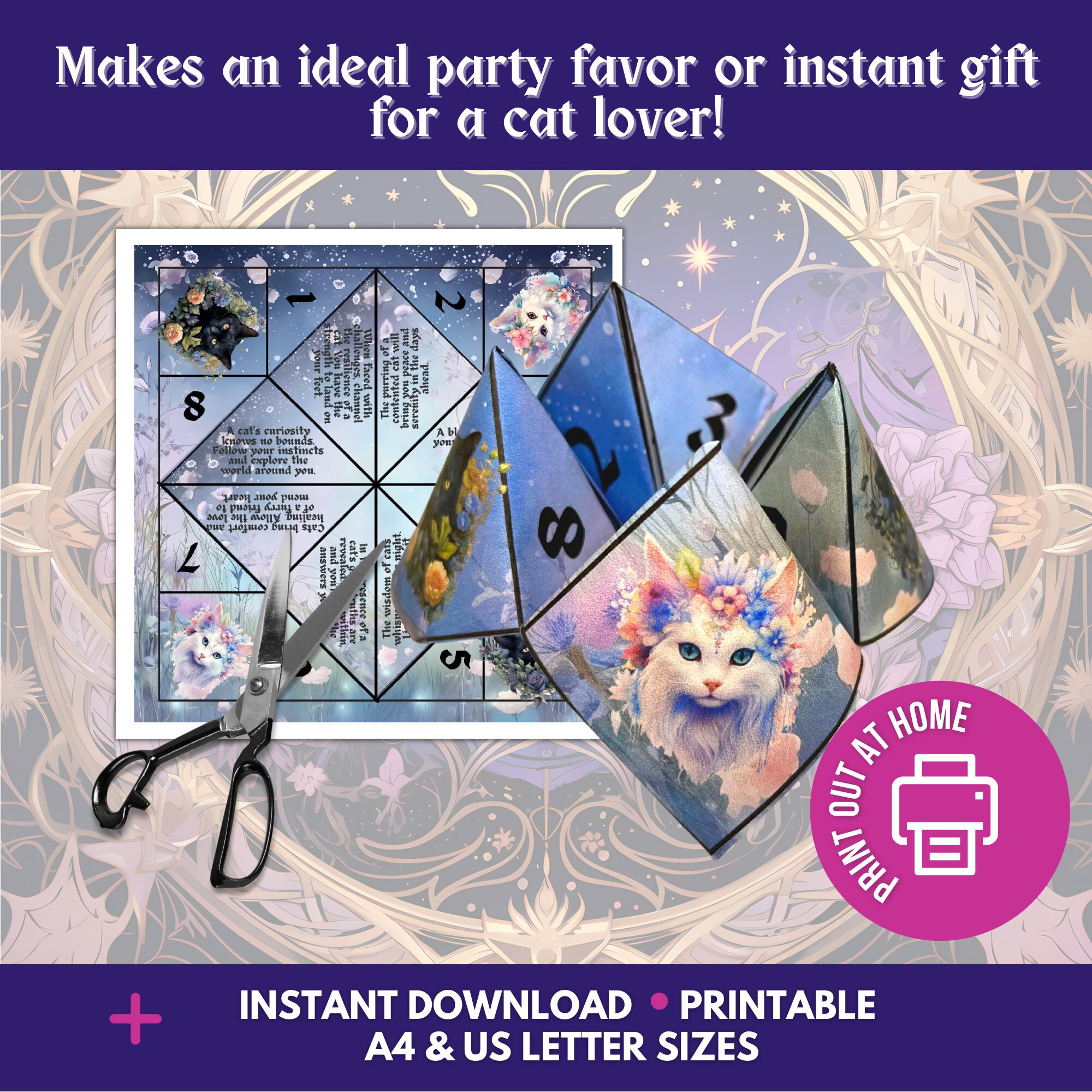 Cootie Catcher Fortune Teller Chatterbox Printable Game Cat Themed ...