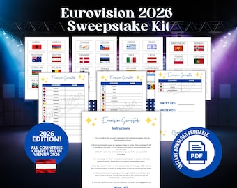 Eurovision Song Contest Vienna 2026 Sweepstake Kit | Printable Fundraiser | Office Workplace Party Game