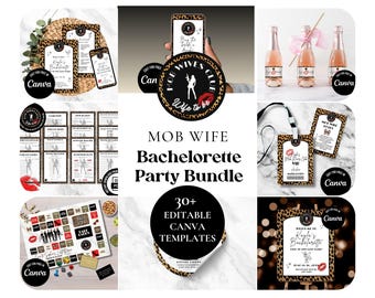 Mob Wife Bachelorette Party Custom Editable Bundle Invite itinerary hangover kit drinking games photo props Edit in Canva Mobster hen do