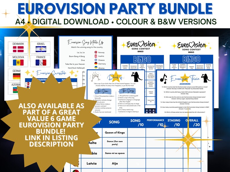 Eurovision Song Contest Scorecards 2023 All 37 Entries Song Titles A4