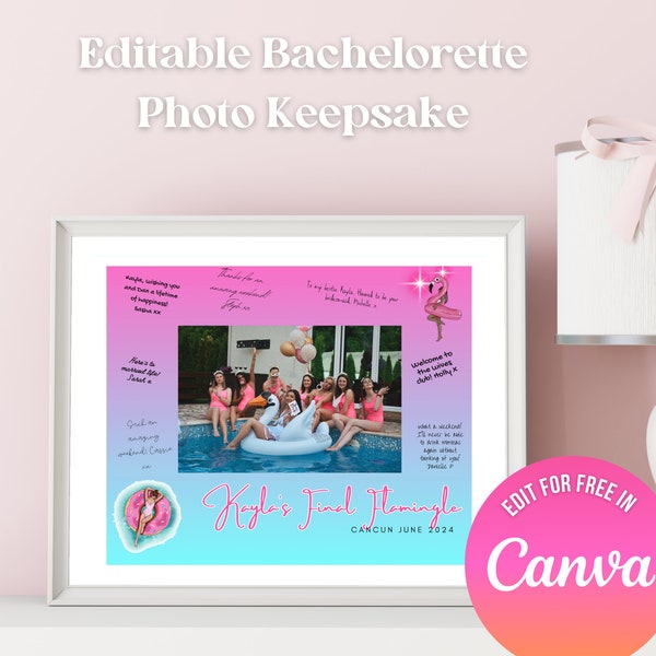 Final Flamingle Bachelorette Photo Mat Editable Canva Template Printable Photo Frame Guestbook Memory, Keepsake Gift for Bride To Be