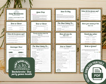 Camp Bachelorette Printable Game Bundle, Camping theme bachelorette, Summer Camp, Hen party instant download games, Clean and dirty games