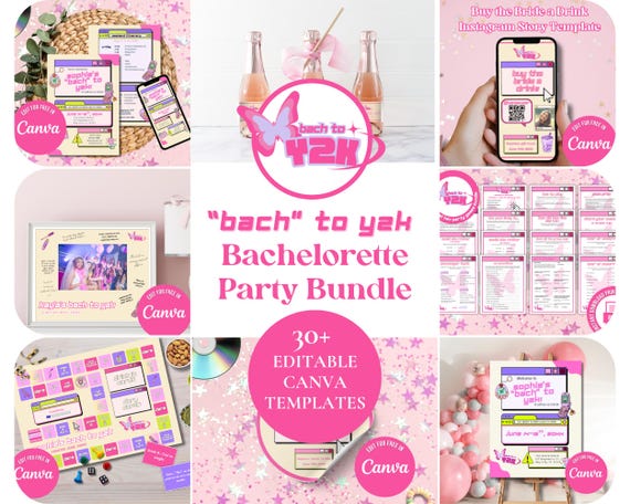 Y2k Bachelorette Party Bundle: Editable Canva Templates (Digital Download)
