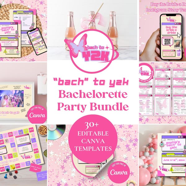 Y2k Bachelorette Party Bundle: Editable Canva Templates (Digital Download)