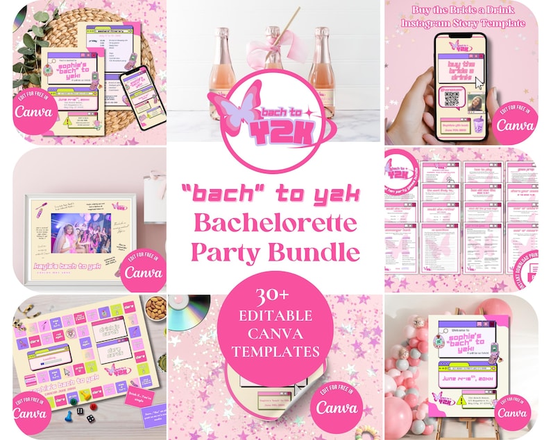 Y2k Bachelorette Party Bundle: Editable Canva Templates (Digital Download)