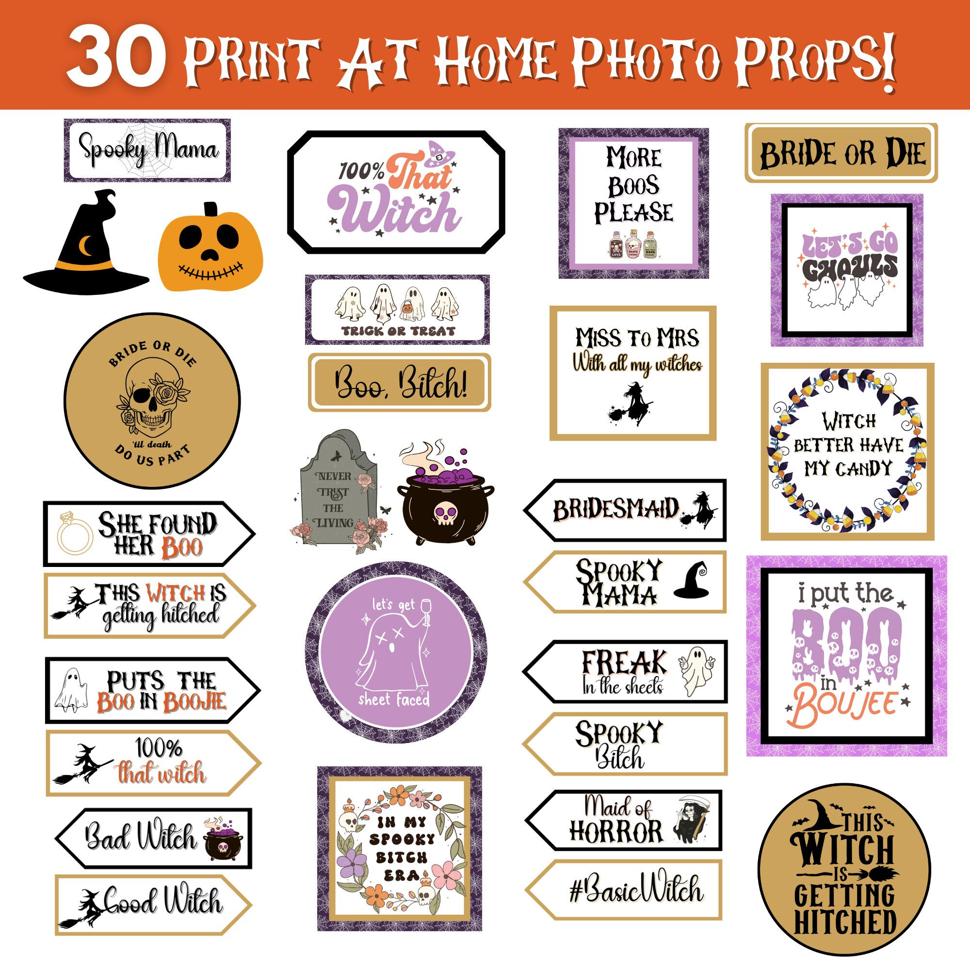 Witch and Wizard Birthday Party Photo Booth Props Instant Digital Download  DIY Printable 