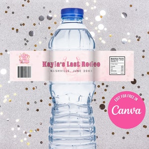 Editable Bachelorette Party Water Bottle Label Canva Template, Last Rodeo Theme, Hangover Kit, Cowgirl Hen Party Favor Water Bottle Wrap