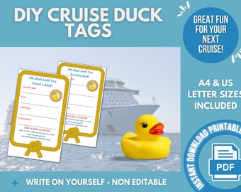 Cruise Duck Tags, Cruising Duck Tags Printable Instant Download, Cruise Vacation, Write on yourself, DIY Non editable