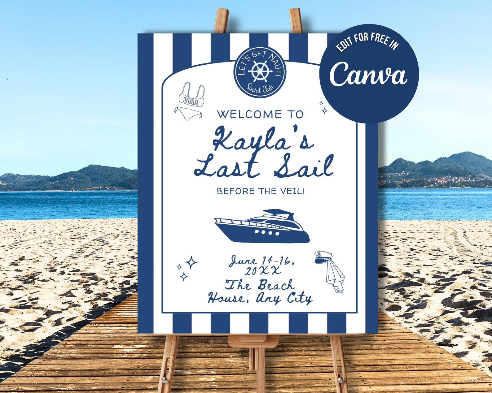 Nautical Last Sail Bachelorette Party Welcome Signs Editable Canva ...