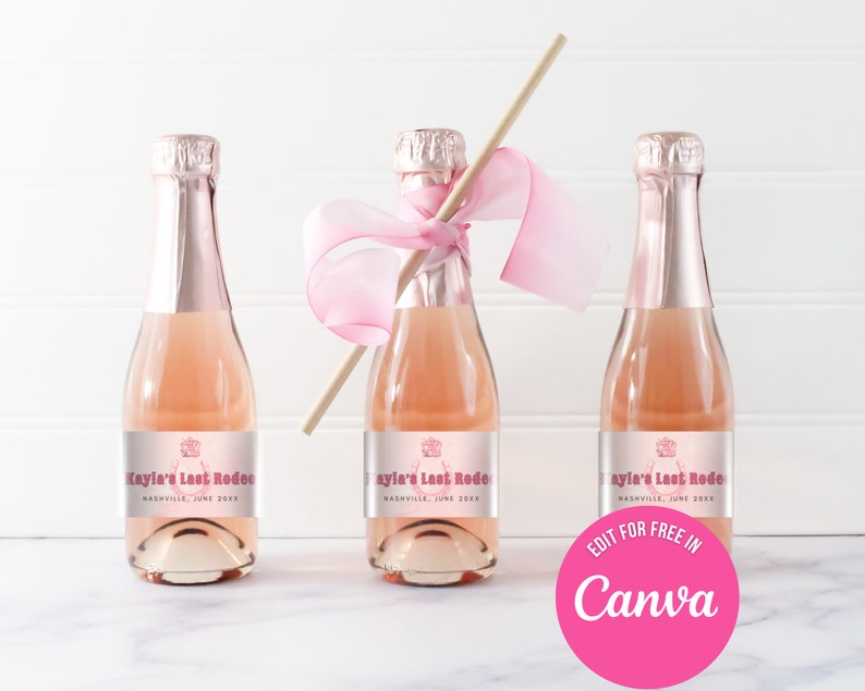 Editable Last Rodeo Bachelorette Hen Party Mini Wine Bottle Label