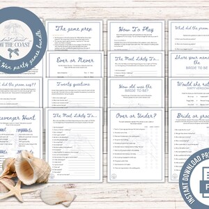 Last Toast On The Coast Bachelorette Printable Spiele Bundle, Hen Party Trinkspiele, Saubere, schmutzige Sofort-Download-Partyspiele