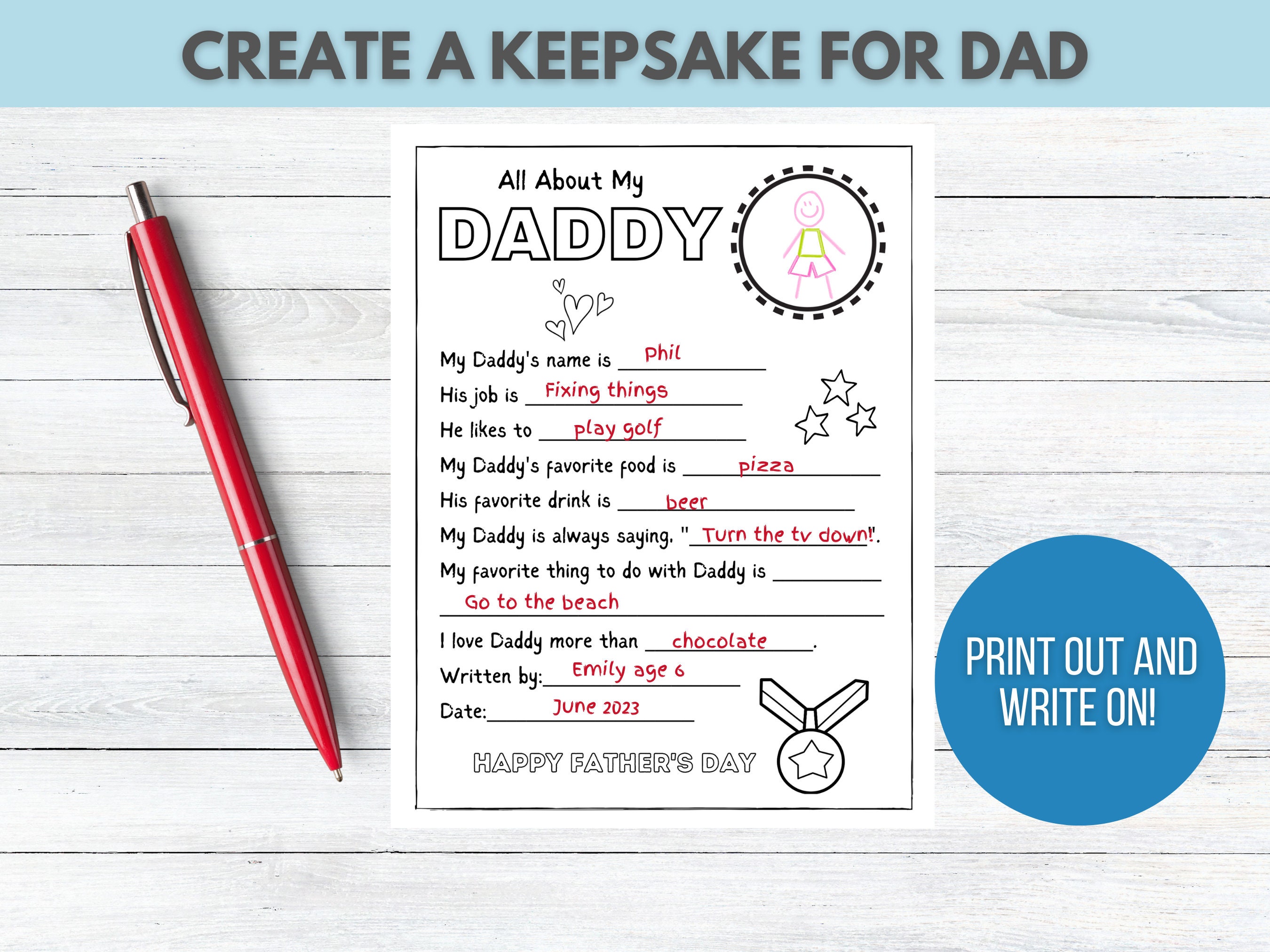 All About My Dad Printable Worksheet for Kids Father's Day Keepsake ...