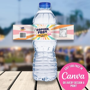Editable Music Festival Hen Party Bachelorette Bride Fest Water Bottle Label Canva Template, Hangover Kit, Hen Party Favor Water Bottle Wrap