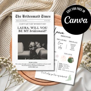 Editable Newspaper Bridesmaid Proposal Card Canva Template, Vintage Bridal Ask Card, Will You Be My Bridesmaid, Maid Of Honor Proposal