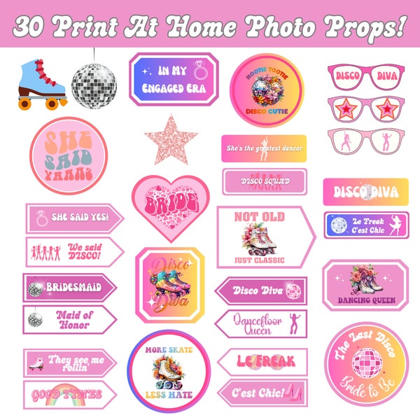 The Last Disco Bachelorette Party Photo Props 30 Print At Home Instant Download Hen Party Selfie Props Photo Booth Funny 1970s theme