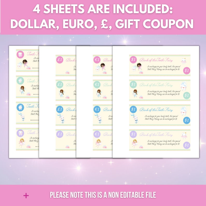 Tooth Fairy Printable Money Gift Certificate Coupon Voucher Cashless ...