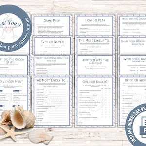 Last Toast On The Coast Bachelorette Printable Spiele Bundle, Hen Party Trinkspiele, Saubere, schmutzige Sofort-Download-Partyspiele